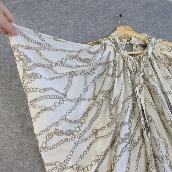 D&G Womens Chain Link Blouse 4 White Nautical Drape Top Tie Neck Smocked 70 - Picture 5 of 13